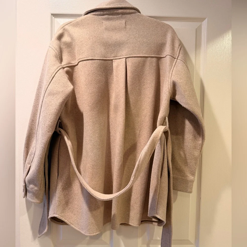 Zara Beige Utility Shacket with Tie Belt - Picture 3 of 6